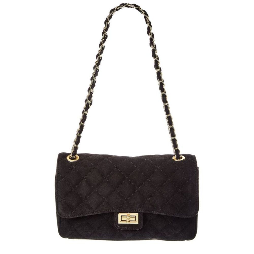 Isabella Rossetti Maeve Quilted Suede Crossbody, Black